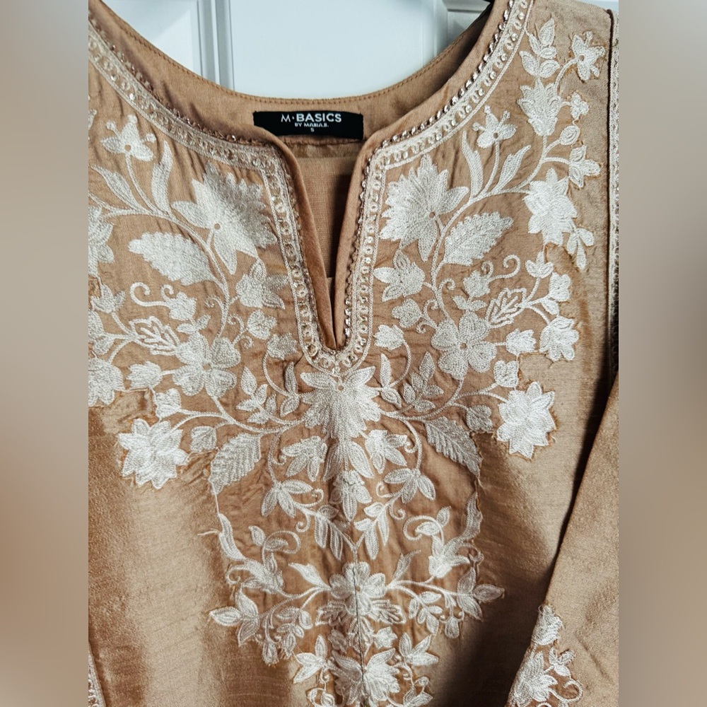 M-Basics Tan Embroidered Kurta Bottoms( 2 piece )